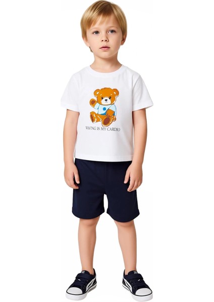 Erkek Bebek Pamuklu Ayıcık Baskılı Örme Kısa Kollu Takım Kaliteli Şık Rahat Günlük fiyatları