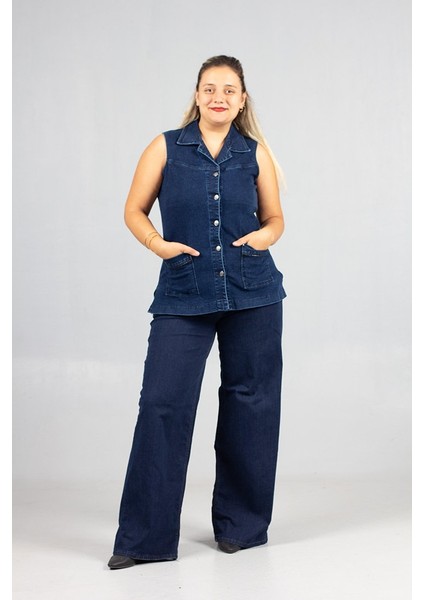 Büyük Beden Lacivert Kot Tunik Yelek – Şık ve Rahat Günlük Kombinler Için indirimleri