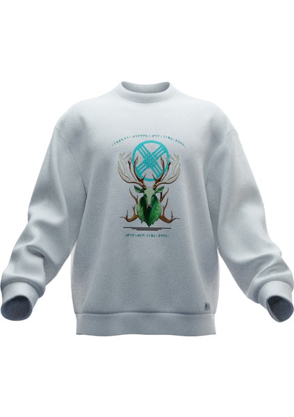 Mitolojik Geyik Baskılı Oversıze Sweatshırt (Unısex)