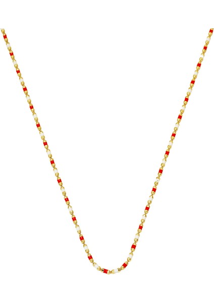 Kırmızı Mineli 14 Ayar Altın Zincir Kolye