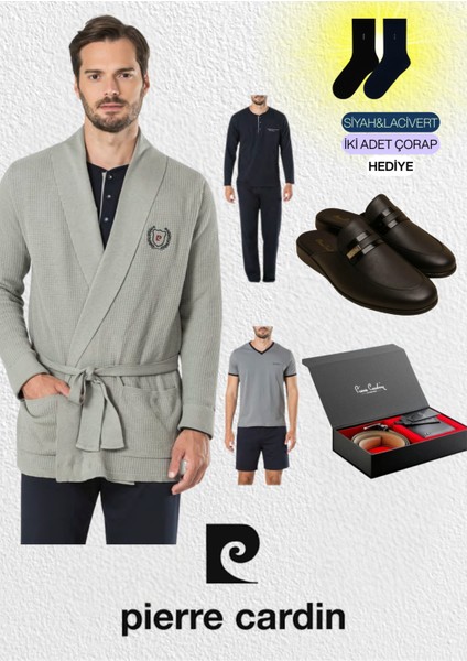 5 Parça Triko Robdöşambr & Yazlık-Kışlık Pijama Takımı & Deri Terlik & Hakiki Deri Kemer Cüzdan Seti