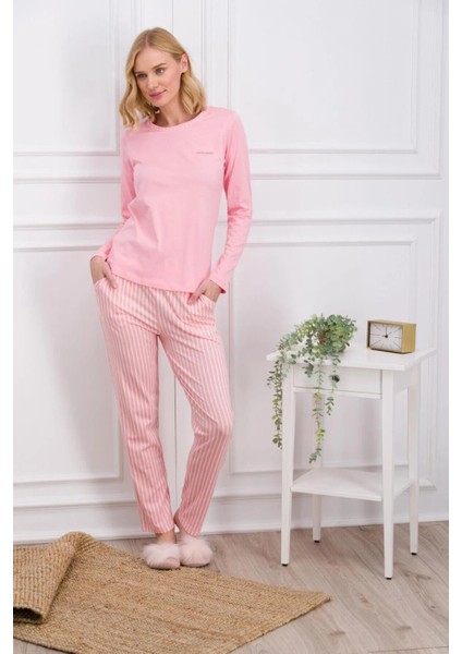 Kadın Ev Giyim Pembe Çizgili Alt & Üst Iki Parça Pijama Takımı L1.PC.004.102.K19 fiyatları