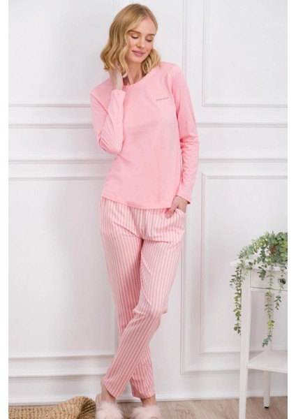 Kadın Ev Giyim Pembe Çizgili Alt & Üst Iki Parça Pijama Takımı L1.PC.004.102.K19 modelleri