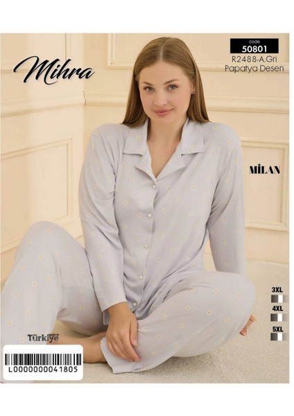 Mihra 50801 Kadın Düğmeli Battal Pijama Takımı