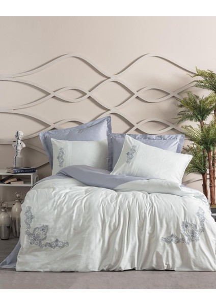 Nakışlı Çift Kişilik Saten Nev Takımı Bianna Gri
