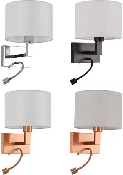 Yatak Başı Okuma Lambalı Abajurlu Anahtarlı Aplik Hotel Yatak Odası Vs.