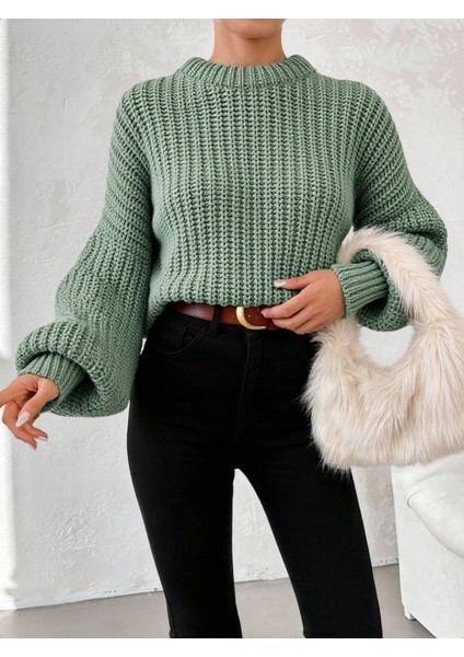 Kadın Kalın Örgü Balon Kol Triko Kazak modelleri