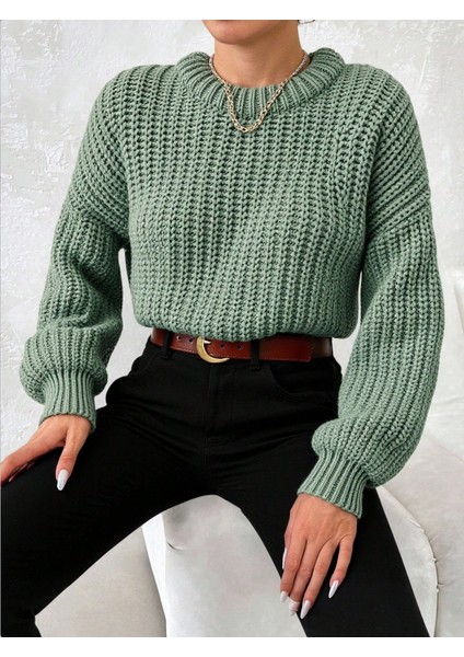 Kadın Kalın Örgü Balon Kol Triko Kazak fırsatları