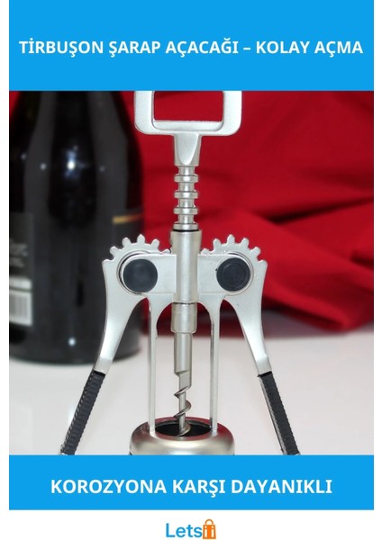 Paslanmaz Çelik Ergonomik Tirbuşon Şarap Açacağı Model 4