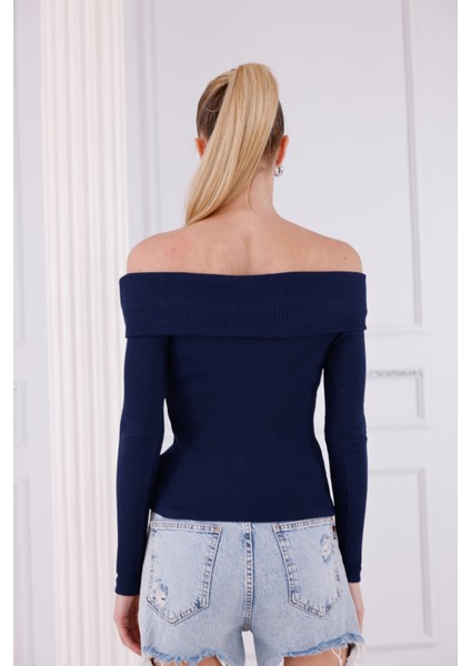 Madonna Yaka Uzun Kollu Fitilli Kadın Bluz