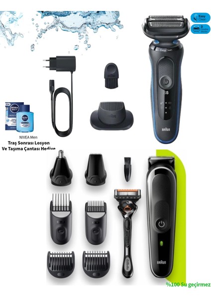 Su Geçirmez Yıkanabilir Duşta Kullanılabilir Erkek Bakım Tıraş ve Saç Şekillendirici + Losyon+Taşıma Çantası