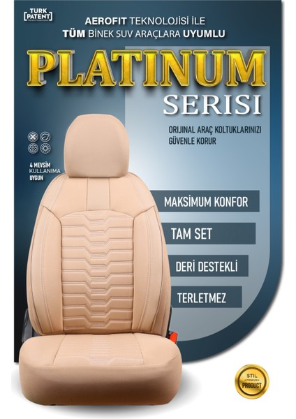 Fiat Egea Cross Deri Detaylı Oto Koltuk Kılıfı Ön Arka Takım Platinium Seri Bej Scr modelleri
