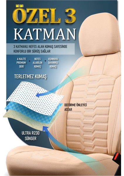 Fiat Egea Cross Deri Detaylı Oto Koltuk Kılıfı Ön Arka Takım Platinium Seri Bej Scr