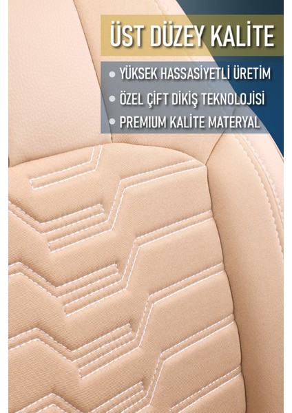 Fiat Egea Cross Deri Detaylı Oto Koltuk Kılıfı Ön Arka Takım Platinium Seri Bej Scr