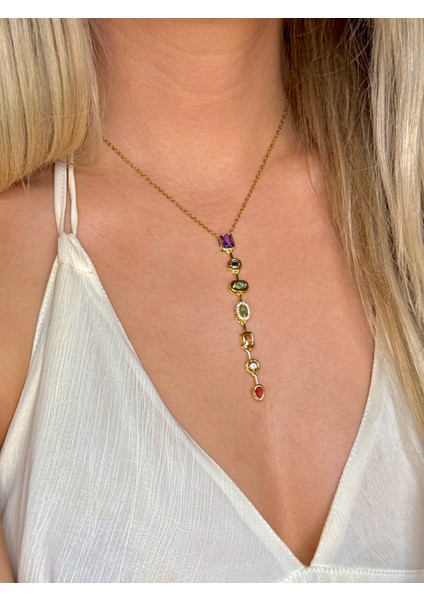 316L Çelik 7 Element Y Kolye Renkli Taşlı Kadın Kolye Silver fiyatları