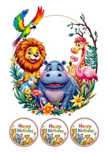 Safari Pasta Süsü - Pasta Resmi ve Baskısı - Safari Hayvanları Yenilebilir Kağıt Baskı 8