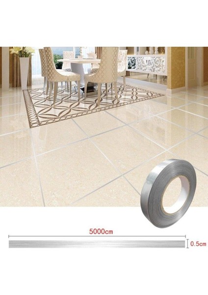 0.5 cm Kalınlık Gümüş Fayans Arası Şerit Bandı 50 Metre Banyo Derz Dekor Bandı