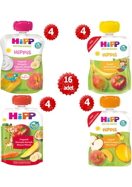 Organik x 16 Adet Karışık Meyve Püreleri 100 gr