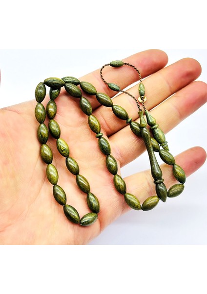 Usta İşçilikli Arpa Kesim Yeşil Pelesenk Ağacı Tesbih