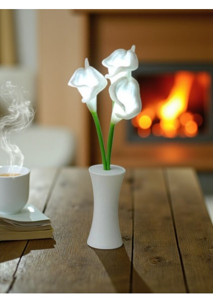 Beyaz Zambak Tasarımlı Dekoratif LED Işıklı Lamba