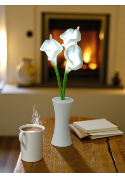 Beyaz Zambak Tasarımlı Dekoratif LED Işıklı Lamba fırsatları