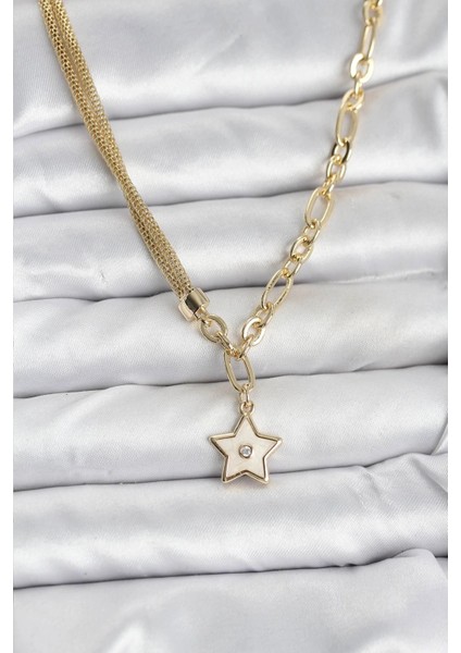 Gold Renk Pirinç Yıldız Model Kadın Kolye