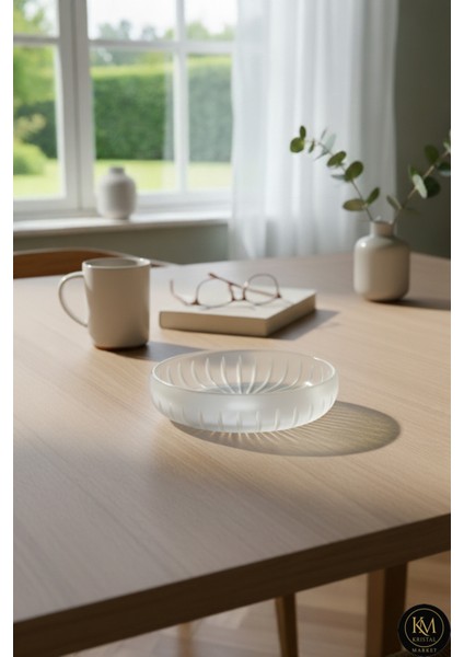 El Yapımıkesme Kristal Vertical Desen 28 cm Dekoratif Sunumluk Sofra Sunum Kasesi