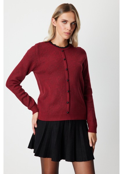 Kadın Fırfır Detaylı Triko Kazak 65368 Bordo fiyatları