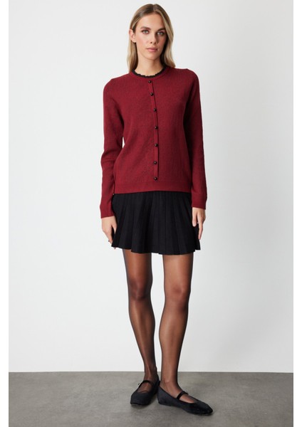 Kadın Fırfır Detaylı Triko Kazak 65368 Bordo modelleri