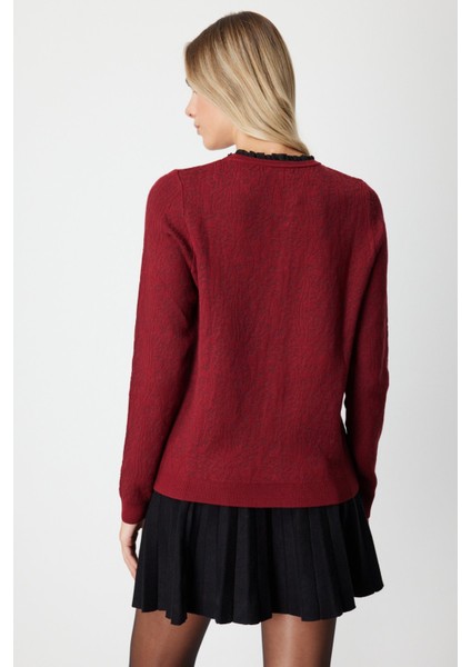 Kadın Fırfır Detaylı Triko Kazak 65368 Bordo fırsatları