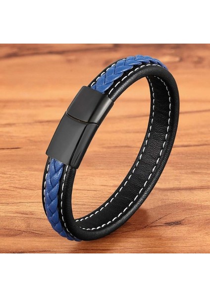 Lacivert & Siyah Saç Örgülü Deri ve Çelik Bileklik 9593B8D11 modelleri