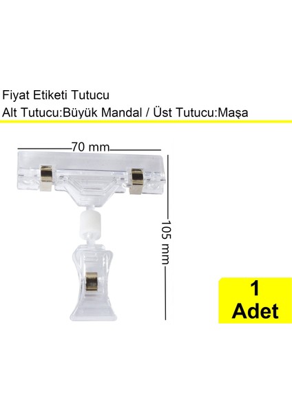 Etiket Tutucu / Maşalı / Büyük Mandal / Şeffaf / 70X105 mm / 1 Adet