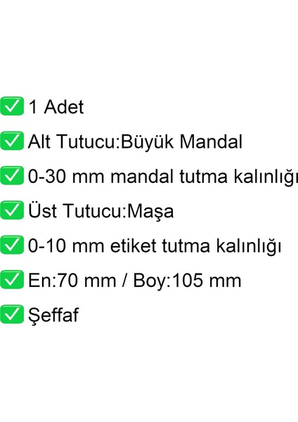 Etiket Tutucu / Maşalı / Büyük Mandal / Şeffaf / 70X105 mm / 1 Adet fiyatları