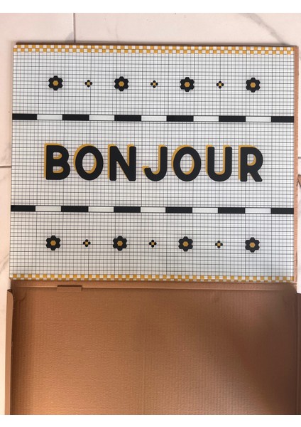 50×60 cm Temperli Cam Ocak Arkası Koruyucu – Mutfak Kuralları & Bonjour Yazı Desenli