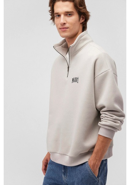 Erkek Logo Baskılı Yarı Fermuarlı Sweatshirt M0S10208 Açık Gri fiyatları