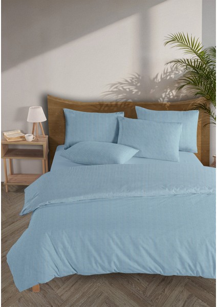 Line %100 Pamuk Ranforce Akay Mavi Ipliği Boyalı Nevresim Takımı Tek Kişilik - 160X220 cm