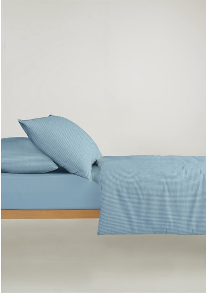 Line %100 Pamuk Ranforce Akay Mavi Ipliği Boyalı Nevresim Takımı Tek Kişilik - 160X220 cm fırsatları