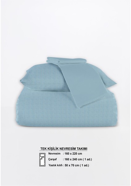 Line %100 Pamuk Ranforce Akay Mavi Ipliği Boyalı Nevresim Takımı Tek Kişilik - 160X220 cm indirimleri