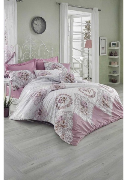 Çift Kişilik Ranforce Nevresim Takımı &#37;100 Pamuklu Şimal Pembe