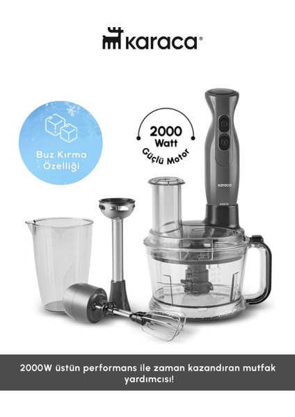 PRO-2000W Turbo Doğrayıcı, Dilimleme Rondo, Blender - Ikili Çelik Mikser, Buz Kırıcı Mutfak Robotu+ Hassas Mutfak Tartısı
