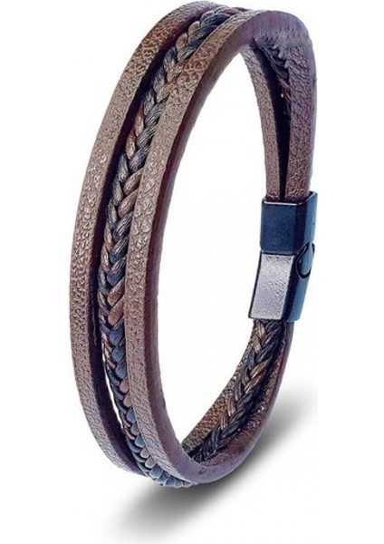 Kahverengi Siyah Saç Örgü ve Çelik Bileklik 9593B10D2