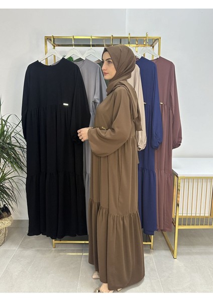 Iki Kat Büzgülü Elbise ve Şallı Takım .hijap ,abaya (Hac ve Umre Için Uygundur) Kahve fiyatları