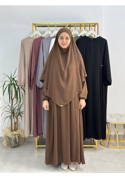 Ferace & Abaya Sufle Takım ,yandan Robalı Elbise .hac ve Umre Için Uygundur Kahve Rengi fiyatları