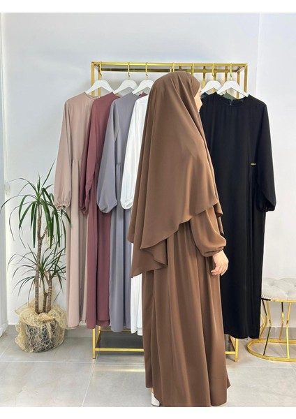 Ferace & Abaya Sufle Takım ,yandan Robalı Elbise .hac ve Umre Için Uygundur Kahve Rengi