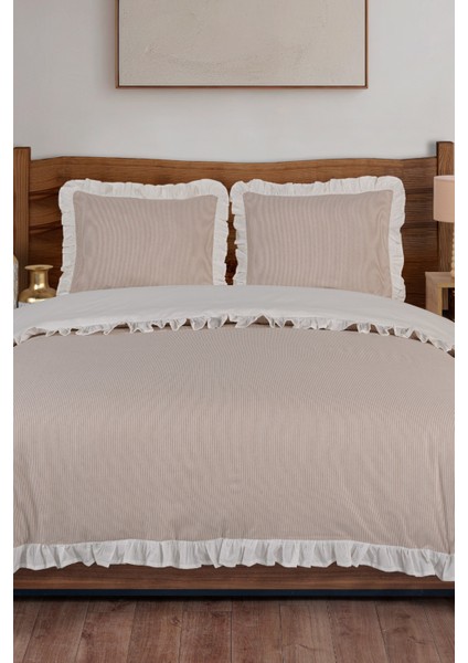 %100 Pamuk Çift Kişilik Nevresim Seti Fırfırlı Ipliği Boyalı