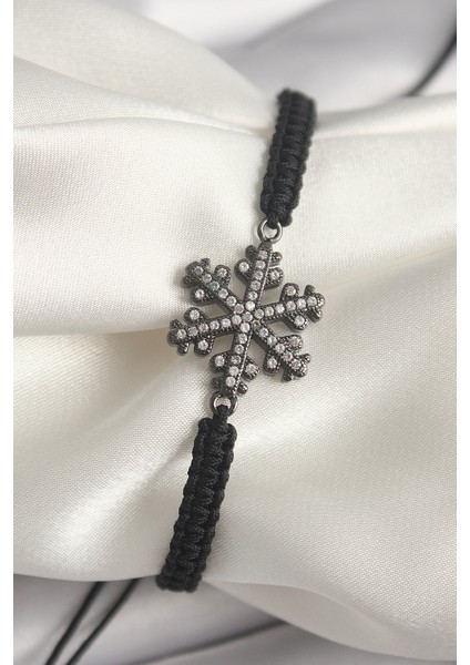 Pirinç Füme Renk Zirkon Taşlı Kar Tanesi Figür Makrome Asansörlü Model Kadın Bileklik - TJ-BB6791