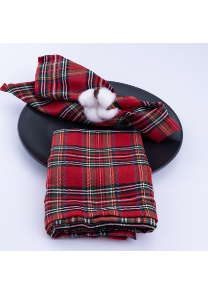 Yılbaşı Kırmızı Ekose Peçete, 40X40 cm 4 Adet