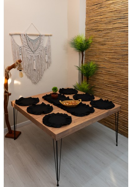 Rufle | Siyah 7 Parça Fırfırlı Sunum Seti 40 x 150 cm