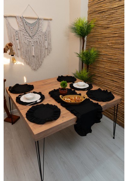 Rufle | Siyah 7 Parça Fırfırlı Sunum Seti 40 x 150 cm fiyatları