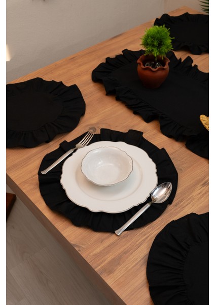 Rufle | Siyah 7 Parça Fırfırlı Sunum Seti 40 x 150 cm indirimleri